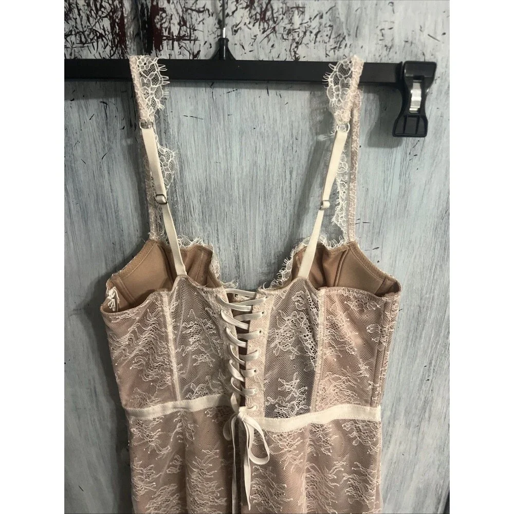 Lace Corset Cream Nude Dress Y2K Vintage Whimsygoth Cottage Core
